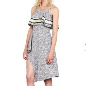 N12H Señorita Sequin Asymmetrical Hem Dress Textured Print Front Split Size XS